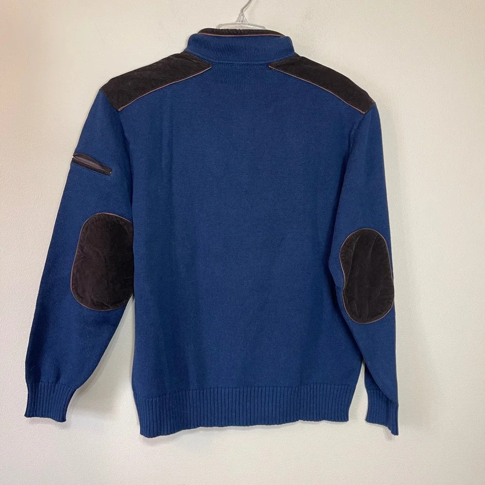 Orvis Mens‎ Blue Cotton Quarter Zip Sweater Corduroy Elbow Shoulder Patches M